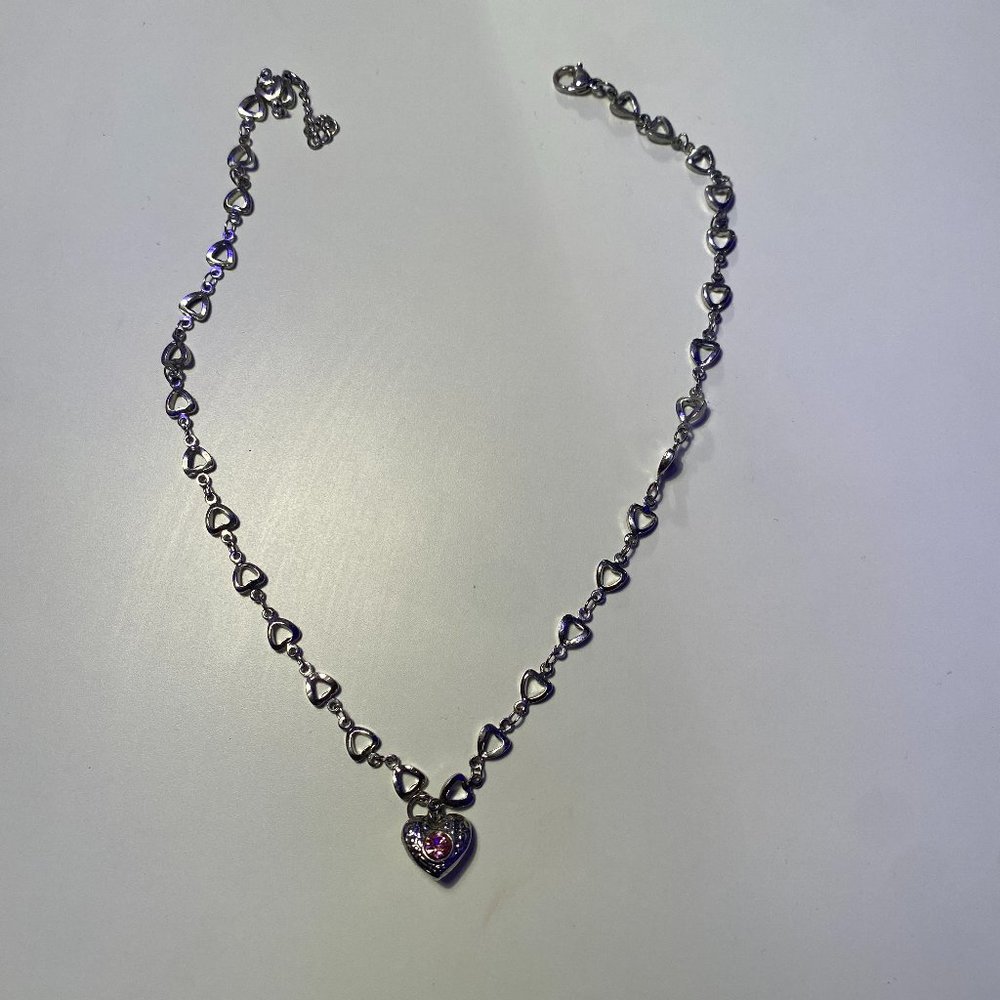 Brandy Melville pink heart rhinestone necklace
